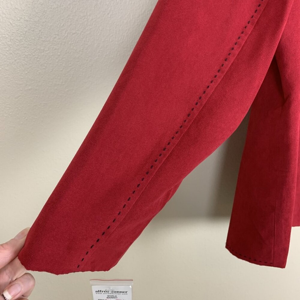 Alfred Dunner Womans 20W Jacket Blazer Faux Suede Red Button Pockets Lined - Picture 7 of 13